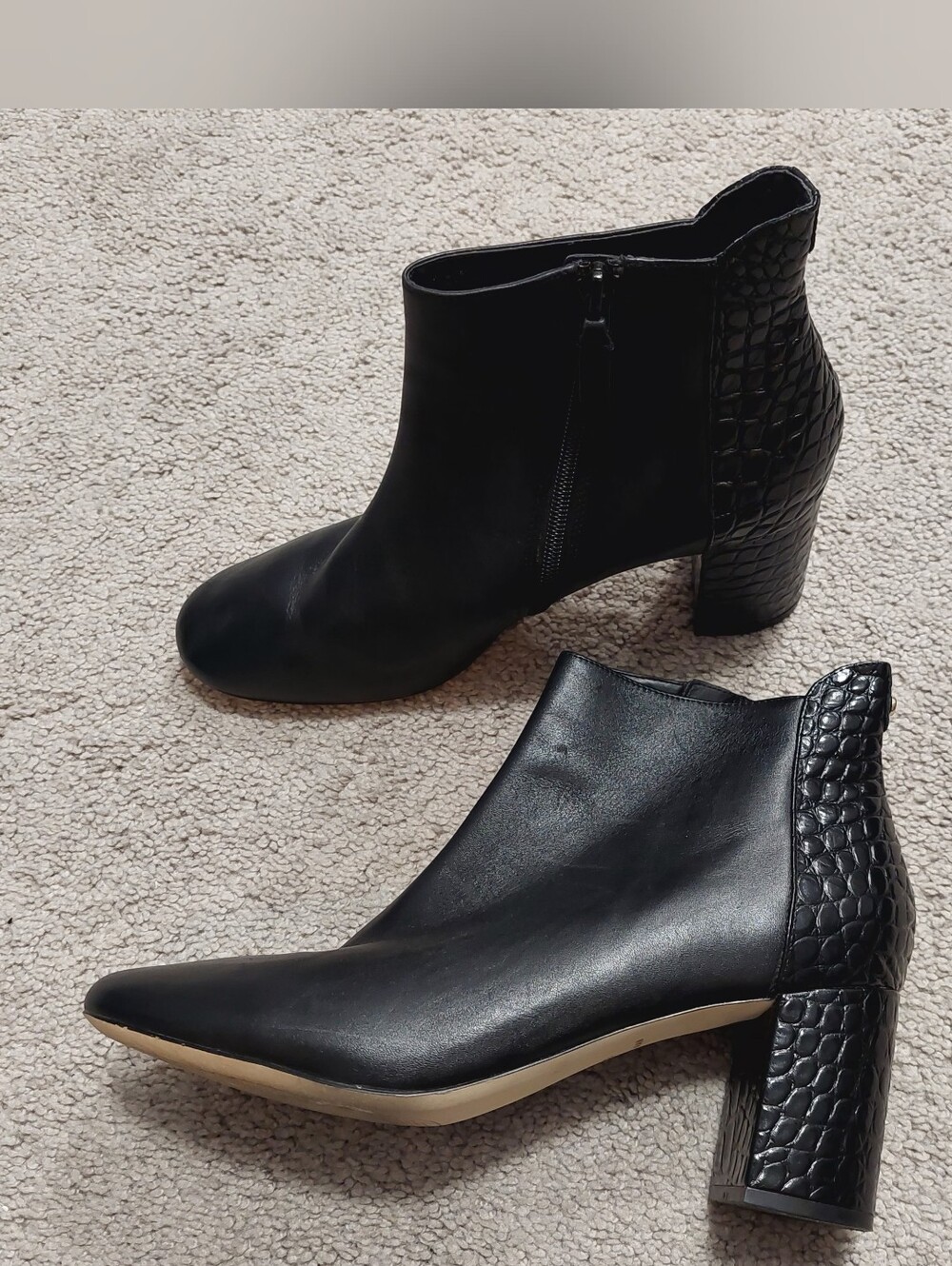 Cole Haan Nella Bootie Heeled Boots Size 10 B Black Embossed Zip Closure